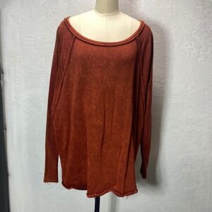 Womens Oversized Orange Tunic Top Long Sleeve Raw Edge Hem Relaxed Fit 3XL *Read